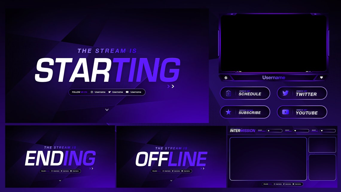 Purple Stream Overlay Pack // Minimal Full Stream Overlay Pack Template