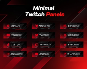 Minimal Red Twitch Panels // Twitch Panels Template // Stream Overlay Templates