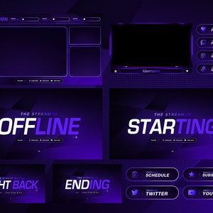 Purple Stream Overlay Pack: Minimalist Twitch Template