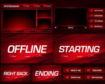 Red Stream Overlay Package: Clean Twitch Theme (PSD+PNG)