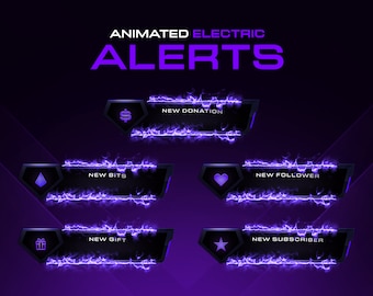 Animated Electric Stream Alerts // Animated Twitch Alerts // Purple Stream Alerts // Electric Alerts // Twitch Alerts