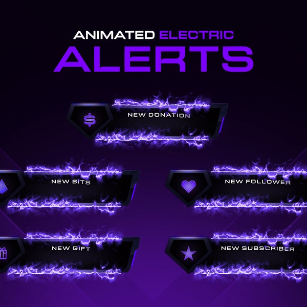 Animated Electric Stream Alerts // Animated Twitch Alerts // Purple Stream Alerts // Electric Alerts // Twitch Alerts