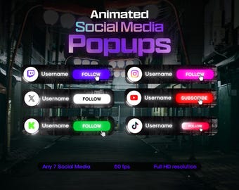 Custom Neon Social Media Lower Thirds for Twitch, YouTube, Tiktok, Kick, Facebook Streams and Videos ||Custom Social Media Popups