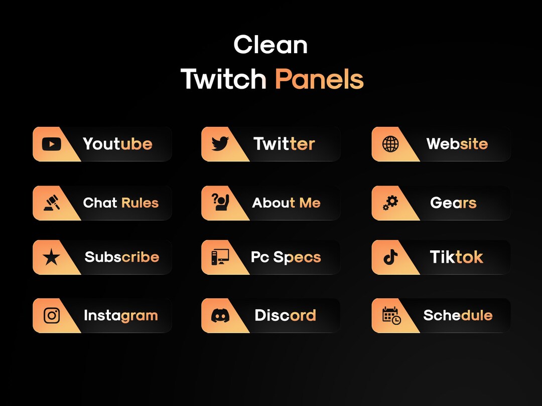 Clean Twitch Panels Pack // Yellow Twitch Panels // Panels Template for