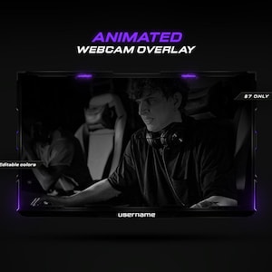 Sovrapposizione webcam animata // Sovrapposizione webcam viola animata // Modello di sovrapposizione Facecam con tema scuro animato