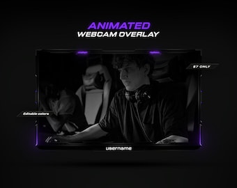 Animated Webcam Overlay // Animated Purple Webcam Overlay //  Animated Dark Theme Facecam Overlay Template