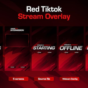 Minimal Red TikTok Stream Overlay Pack (PSD+PNG)