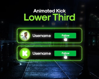 Animated Neon Kick Lower Third: Social Media Popup