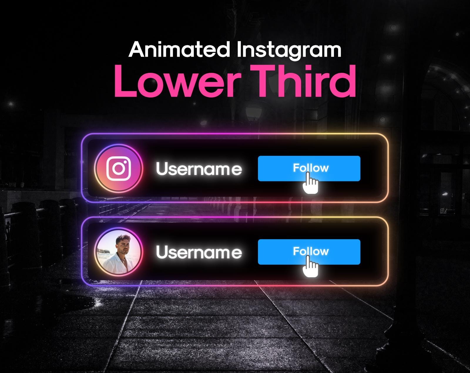 Animated Neon Instagram Lower Third: Social Media Stream Overlay