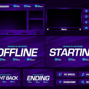 Hestia Stream Package //  Purple Theme// Minimal Twitch Stream Overlays Pack//