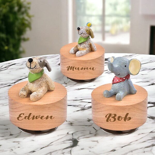 Handmade Custom Animal Engraved Wooden Music Box for Kids/ Personalized Christmas Music Box/ Musical Carousel/ Valentine Music Box