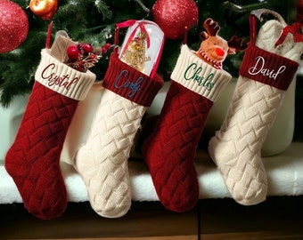 Custom Stockings With Names for Christmas-Family Member Holiday Stockings-Embroidery Xmas Sockings-Knit Christmas Stocking-Gift for Children