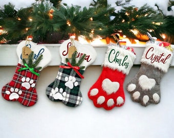 Personalized Paw-Shaped Christmas Dog Stocking, Custom Embroidered Pet Stockings with Name, Holiday Stockings, Christmas Family Gift