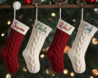 Embroidered Knit Christmas Stockings, Stocking Name Tags, Custom Family Stockings, 2023 Personalized Christmas Stockings, Christmas Gift