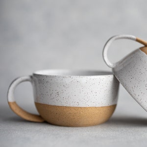 Ceramic Mug Large Coffee Cup Speckled Latte Mug 20oz Soup Mug Handmade Stoneware Modern Kitchen Gift New Home Gift For Her | READY TO SHIP
