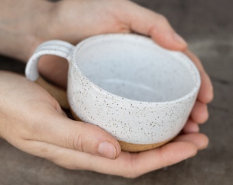 Cappuccino Becher Set 8 Unzen Becher Keramikbecher Kaffeetasse Gesprenkelte Keramik Becher Neues Zuhause Geschenk für sie Rustikale moderne Küche Steinzeug | AUF BESTELLUNG