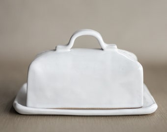 Covered Butter Dish With Handle Ceramic Butter Dish Square Butter Dish Euro Butter Dish Butter Crock 3 Sizes | READY TO SHIP