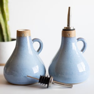 Olive Oil Dispenser With Handle Personalizable Ceramic Cruet Bottle Mid Century Modern Kitchen Storage New Home Gift For Her | MADE TO ORDER