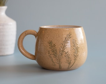Coffee Mug Ceramic Plant Gardening Gift For Her Rosemary Mug Speckled Handmade Pottery Nature Kitchen Decor Personalized | MADE TO ORDER
