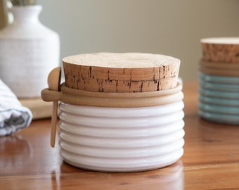 Ribbed Sugar Bowl with Lid and Spoon Holder | Handmade Ceramic Kitchen Counter Storage Jar | New Home Gift For Her | Home Decor Organization