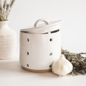 Lidded Jar Garlic Keeper Large Pottery Cooking Gift Ceramic Garlic Crock Modern Kitchen Storage Jars New Home Gift For Her | MADE TO ORDER