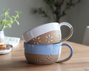 Ceramic Mug Daisy Coffee Mug Boho Handmade Latte Kitchen Decor Ceramic Mug Housewarming Gift For Her Floral Mug Stoneware | MADE TO ORDER