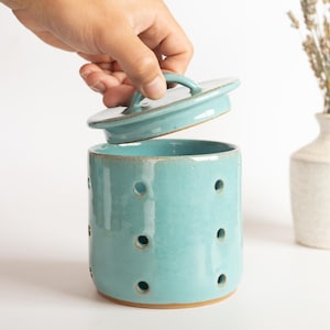 Lidded Garlic Keeper Jar | Large Garlic Crock | Ceramic Pottery Cooking Gift | Modern Stoneware Kitchen Storage Jar | New Home Gift For Her
