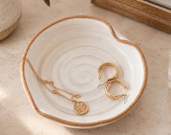 Ceramic Heart Jewelry Tray | Handmade Jewelry Dish Holder | Engagement Bridal Wedding Gift For Her | Vanity Bedroom Decor Accessories
