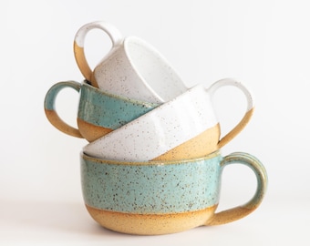 Speckled Cappuccino Mug | 6oz Ceramic Small Latte Coffee Mug | Stoneware Kitchenware | Handmade Pottery Drinkware | Large 20oz Coffee Cup