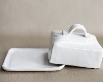 Covered Butter Dish With Handle Ceramic Butter Dish Square Butter Dish Euro Butter Dish Butter Crock 3 Sizes | READY TO SHIP