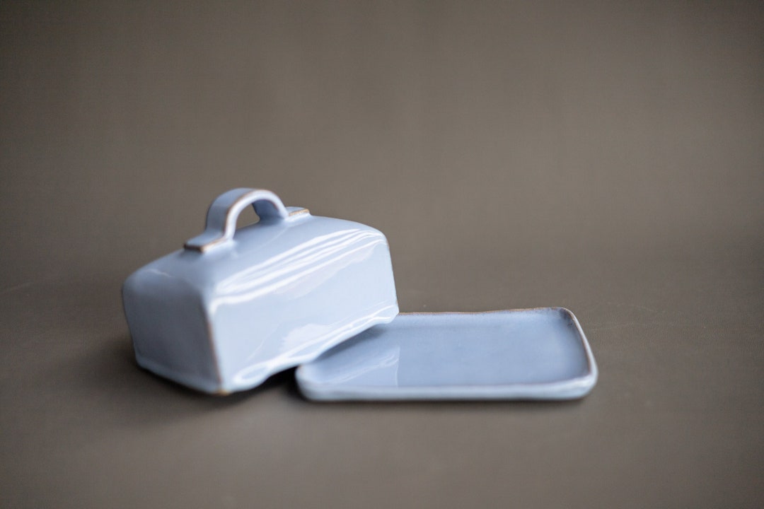 Covered Butter Dish With Handle Gray Covered Ceramic Butter Dish