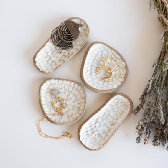 Small Ring Dish Jewelry Trinket Dish Ring Holder Bride Wedding Gift For Her Mid Century Boho Tray Set of 2 Handmade Pottery | MADE TO ORDER