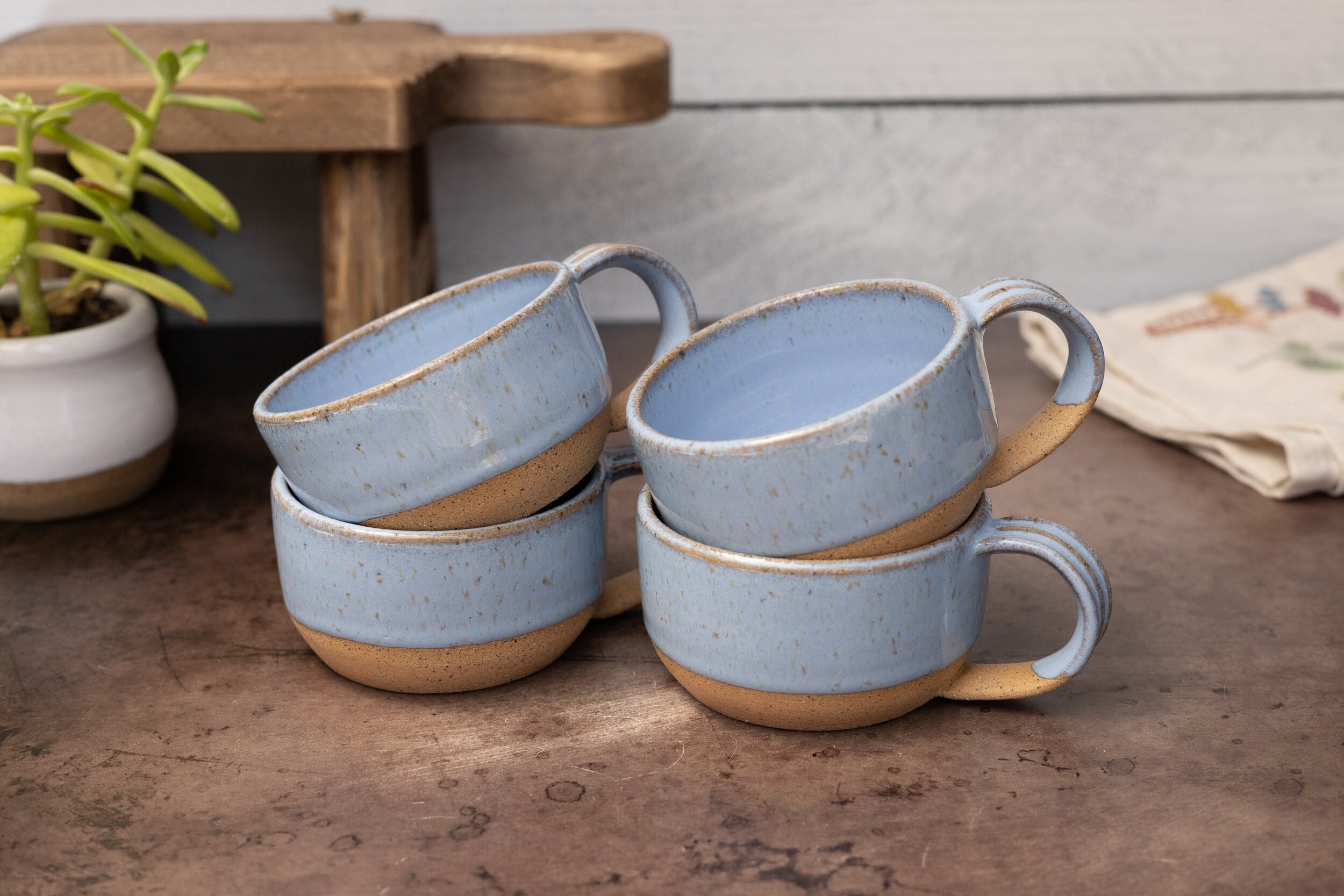 gypsy color The Original 8 OZ. Americano Stacking Rainbow Coffee Mug Set  with Metal Stand, Multi Colored Hand Glazed Ceramic Stoneware