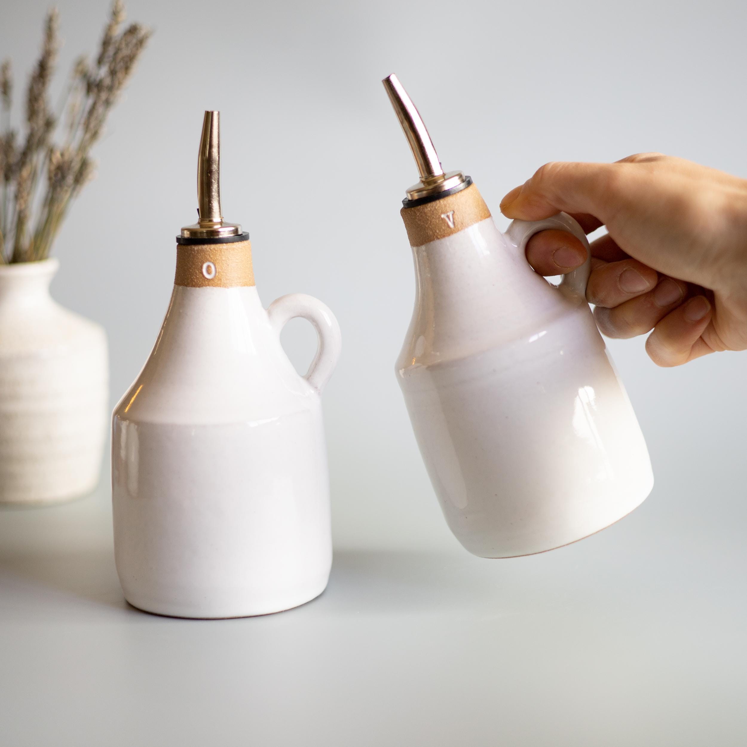 Ceramic Olive Oil Cruet With Handle | Handmade Bottle Dispenser For The Kitchen | Stoneware Oil Jar Pourer Gift For Her