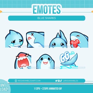 Cute Shark Twitch Emotes Pack | Discord Emotes | Kick Emotes | Stream Emotes | Cute Emotes