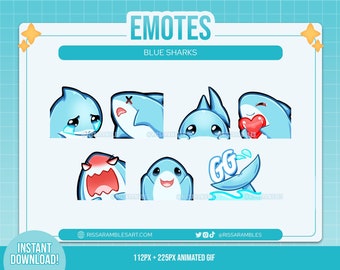 Cute Shark Twitch Emotes Pack | Discord Emotes | Kick Emotes | Stream Emotes | Cute Emotes