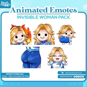 Invisible Woman Animated Emotes Pack: Sue Storm Twitch Emotes (Digital Download)