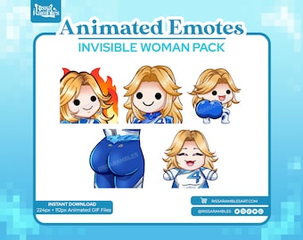 Invisible Woman Animated Emotes Pack: Sue Storm Twitch Emotes (Digital Download)