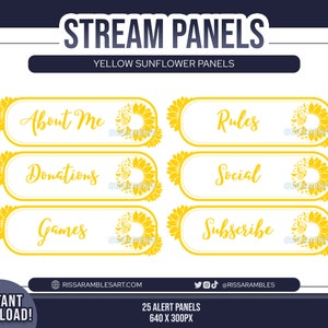 Sunflower Twitch Panels: Yellow Stream Overlay Package (Digital Download)