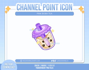 Boba Channel Points Twitch, Purple | Twitch Sub Badges | Discord Role Icons | Twitch Badges Cute | Discord Stickers | Twitch Emotes