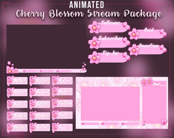 Cherry Blossom Sakura Twitch Pack | Animated Pink Sakura Stream Overlay Package | Stream Panels, Stream Alerts & Webcam Border