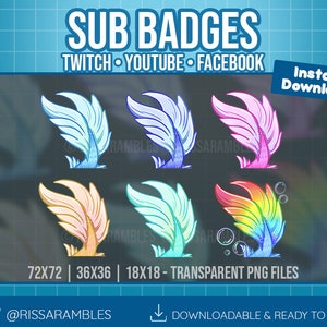 Mermaid Twitch Sub Badges Twitch Badges Cute Mermaid Tails Bit Badges, Cheermotes, Channel Points for Twitch, Discord, YouTube Gaming image 3