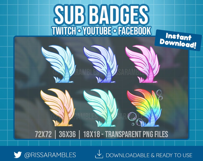 Mermaid Twitch Sub Badges Twitch Badges Cute Mermaid Tails Bit Badges, Cheermotes, Channel Points for Twitch, Discord, YouTube Gaming image 3