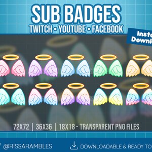 Premade Sub Badges Kawaii Pastel Angel Wings Halo Bit Badges, Cheermotes, Channel Points for Twitch, Discord, YouTube Gaming image 2