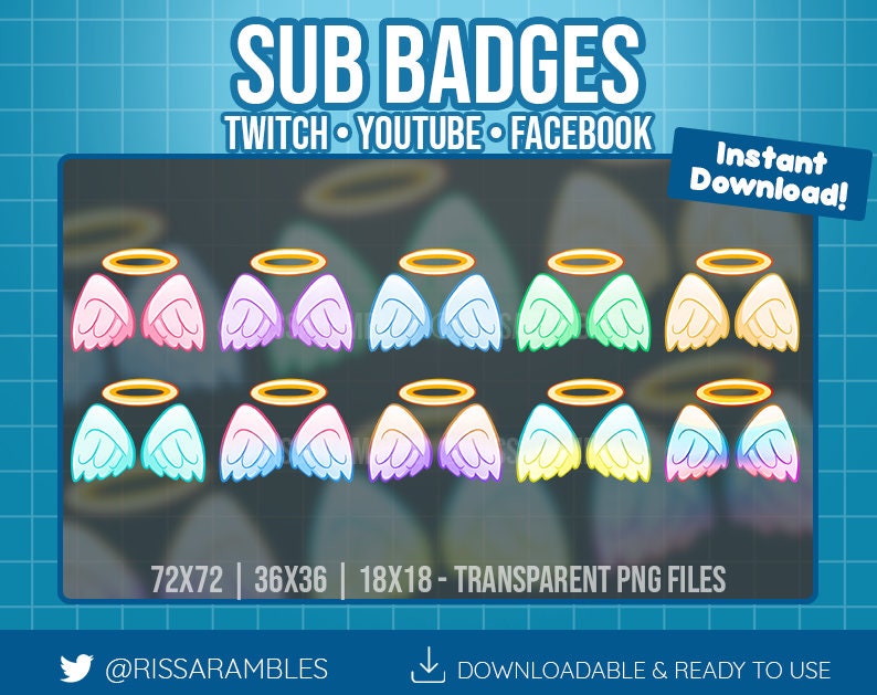 Premade Sub Badges Kawaii Pastel Angel Wings Halo Bit Badges, Cheermotes, Channel Points for Twitch, Discord, YouTube Gaming image 2