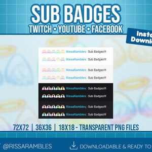 Premade Sub Badges Kawaii Pastel Angel Wings Halo Bit Badges, Cheermotes, Channel Points for Twitch, Discord, YouTube Gaming image 3