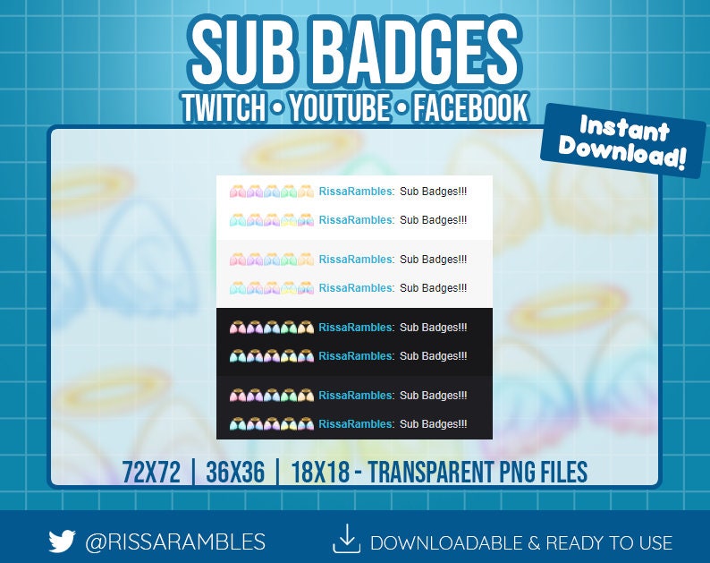 Premade Sub Badges Kawaii Pastel Angel Wings Halo Bit Badges, Cheermotes, Channel Points for Twitch, Discord, YouTube Gaming image 3