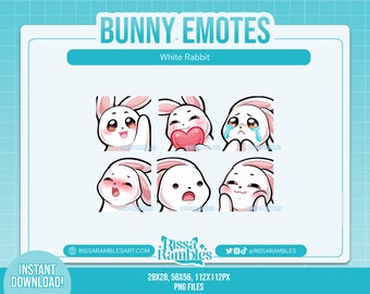 Cute Bunny Emotes (White) for Twitch, Discord, TikTok, Kick | Discord Emojis | Custom Twitch Emotes | Kick Emotes