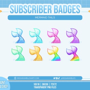 Mermaid Tail Sub Badges: Premade Twitch Badges (Digital Download)