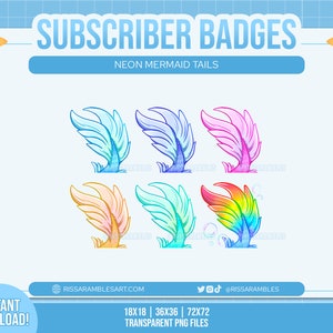 Mermaid Twitch Sub Badges Twitch Badges Cute Mermaid Tails Bit Badges, Cheermotes, Channel Points for Twitch, Discord, YouTube Gaming image 1